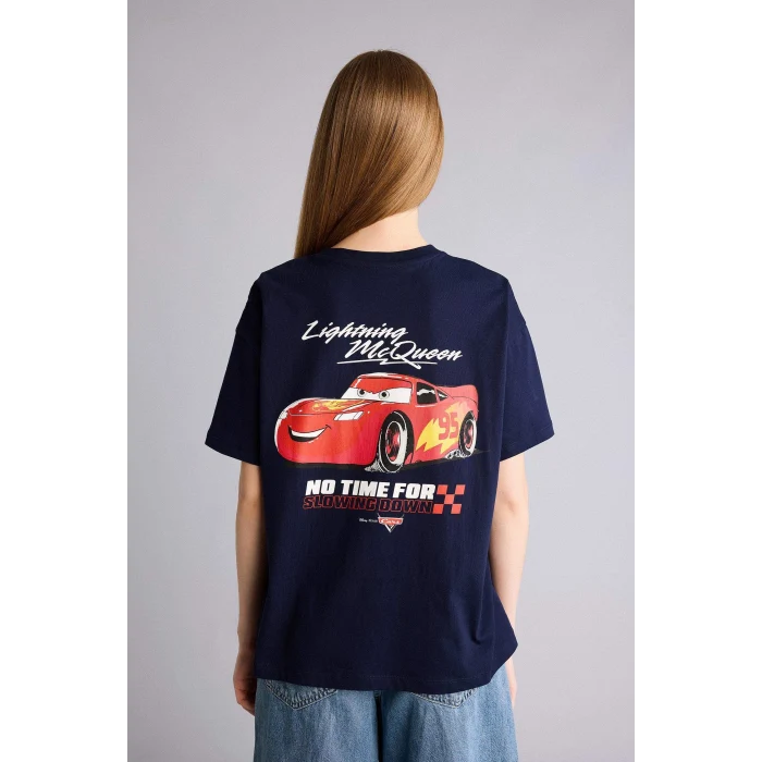 Defacto H0552AXNV251 Lacivert Cars baskılı lacivert oversize kısa kollu tişört.