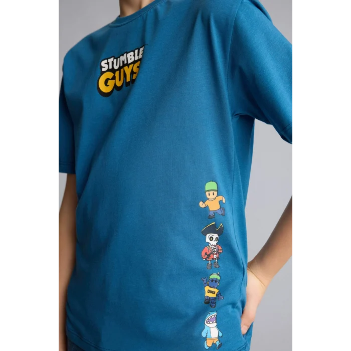 Defacto G8916A8BE376 Mavi Stumble Guys New Regular Fıt Bisiklet Yaka Kısa Kollu Tişört Erkek Çocuk