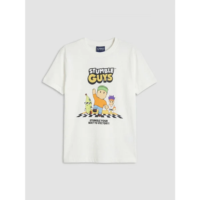 LCW Kids Ekru Stumble Guys Baskılı Erkek Çocuk Şortlu Pijama Takımı