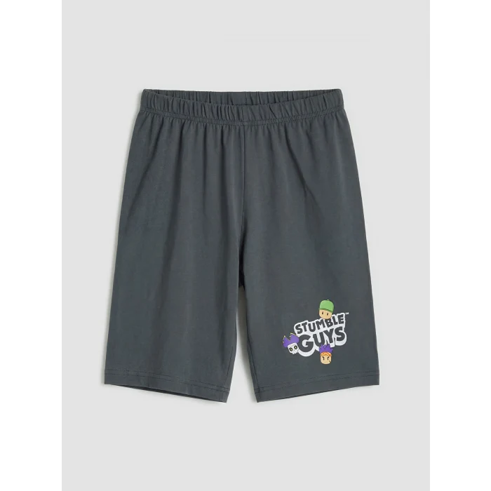 LCW Kids Ekru Stumble Guys Baskılı Erkek Çocuk Şortlu Pijama Takımı