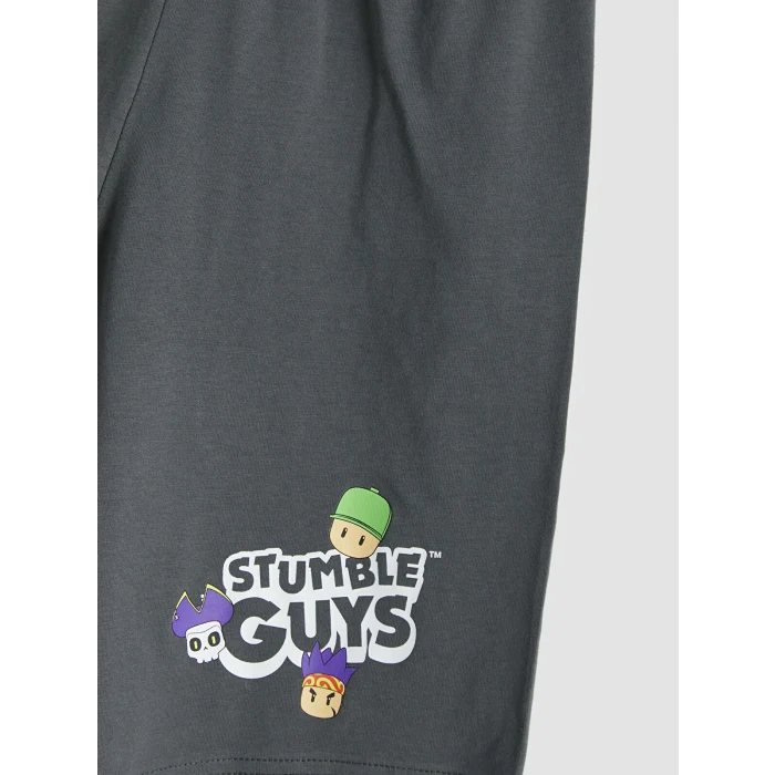 LCW Kids Ekru Stumble Guys Baskılı Erkek Çocuk Şortlu Pijama Takımı
