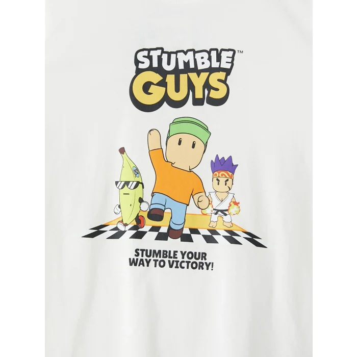 LCW Kids Ekru Stumble Guys Baskılı Erkek Çocuk Şortlu Pijama Takımı