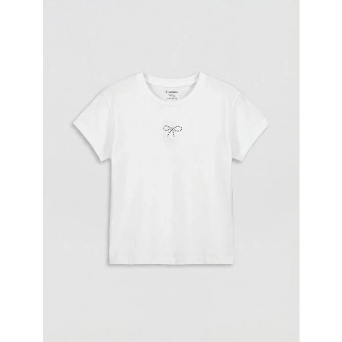 LCW Kids Beyaz Nakışlı Kız Çocuk Tişört