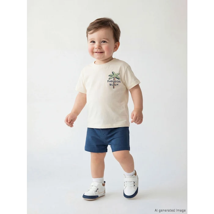 LCW baby Ekru Erkek Bebek Baskılı Tişört ve Şort