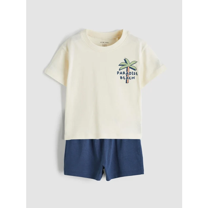 LCW baby Ekru Erkek Bebek Baskılı Tişört ve Şort