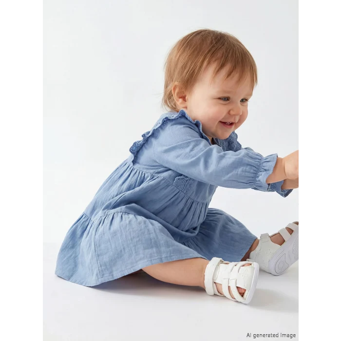 LCW baby Mavi Fırfırlı Kız Bebek Müslin Elbise