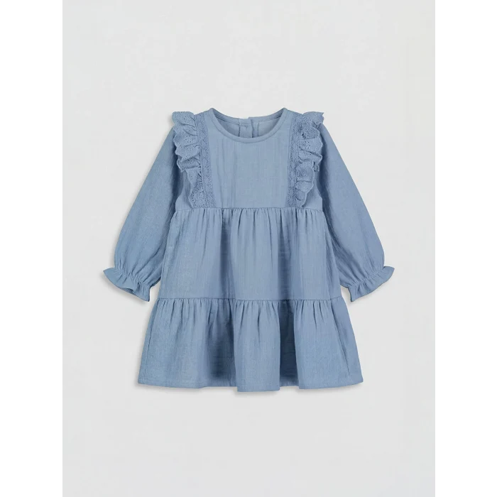 LCW baby Mavi Fırfırlı Kız Bebek Müslin Elbise