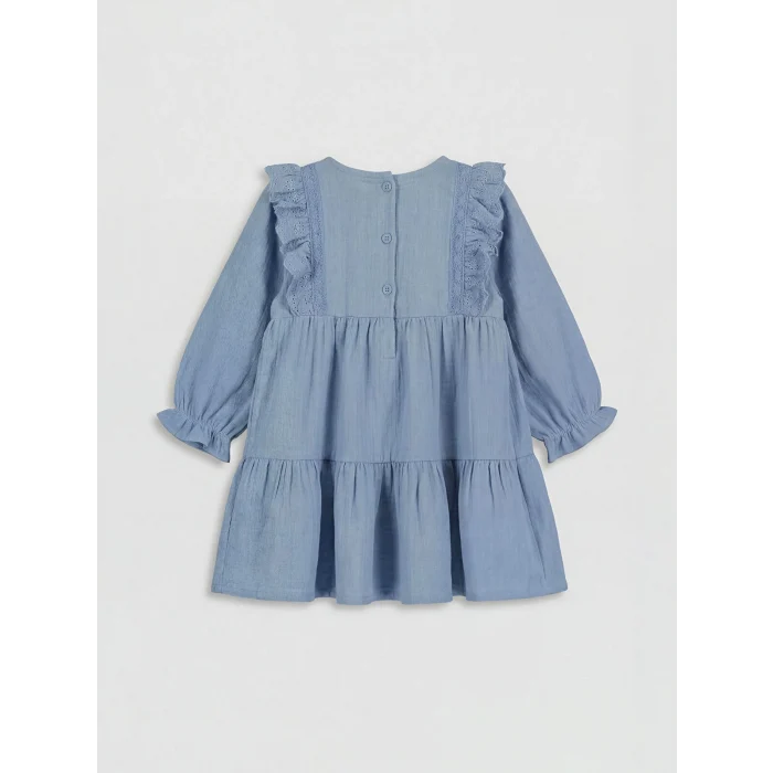 LCW baby Mavi Fırfırlı Kız Bebek Müslin Elbise