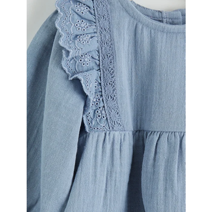 LCW baby Mavi Fırfırlı Kız Bebek Müslin Elbise