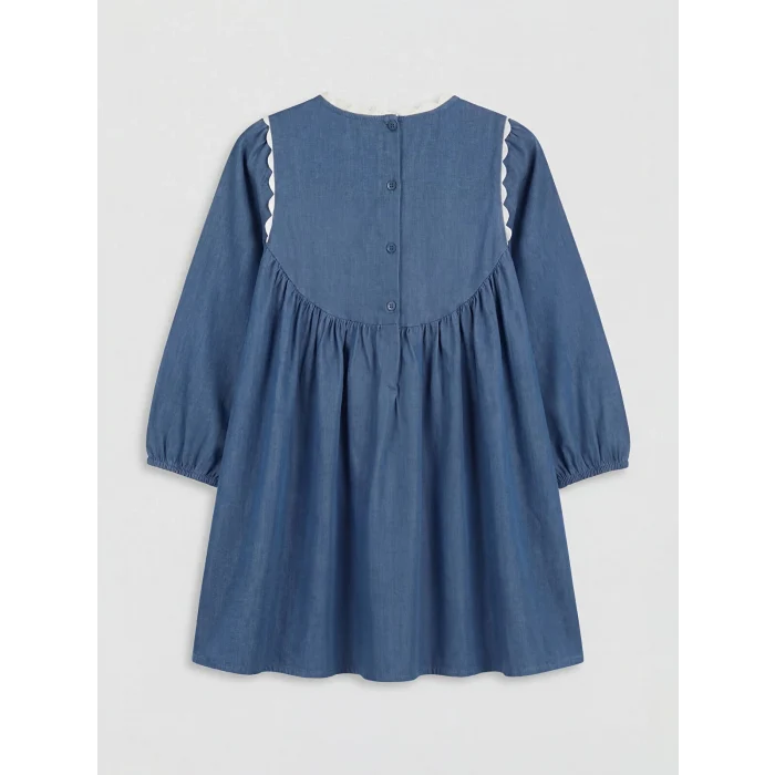 LCW Kids Mavi Bebe Yaka Çiçek Nakışlı Kız Çocuk Elbise