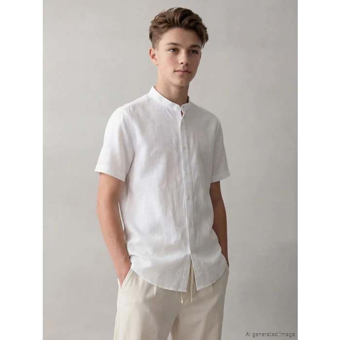 LCW Kids Beyaz Hakim Yaka Basic Erkek Çocuk Gömlek