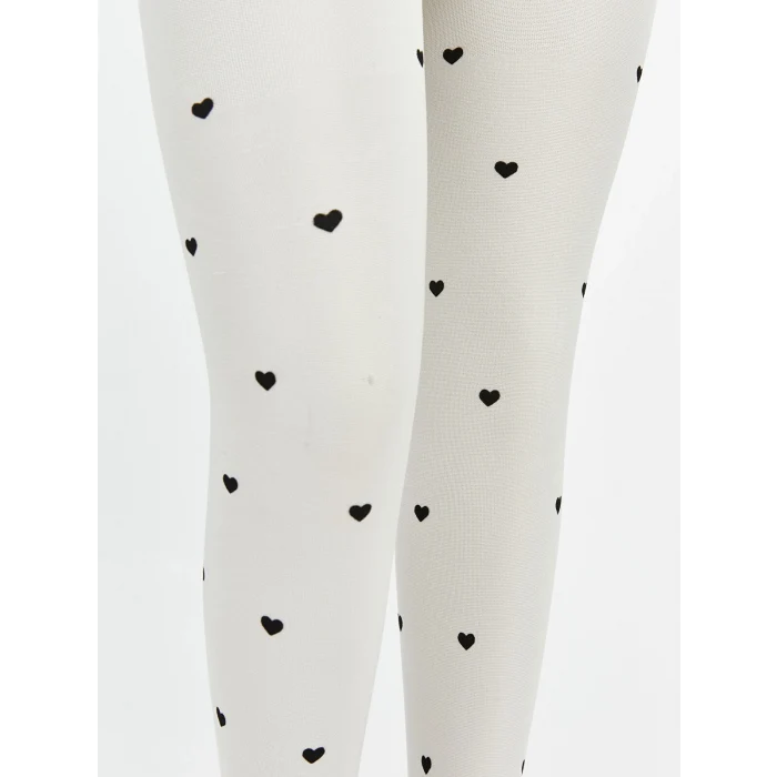 LCW Kids Ekru Kalp Desenli Kız Çocuk İnce Külotlu Çorap 2li