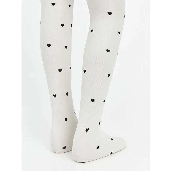 LCW Kids Ekru Kalp Desenli Kız Çocuk İnce Külotlu Çorap 2li
