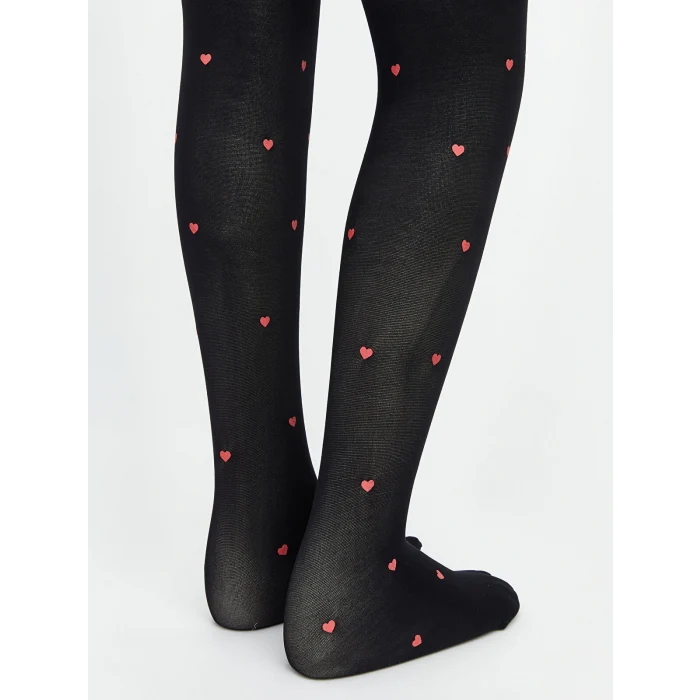 LCW Kids Ekru Kalp Desenli Kız Çocuk İnce Külotlu Çorap 2li