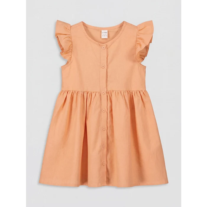 LCW Kids Mercan Kız Çocuk Fırfırlı Keten Görünümlü Elbise