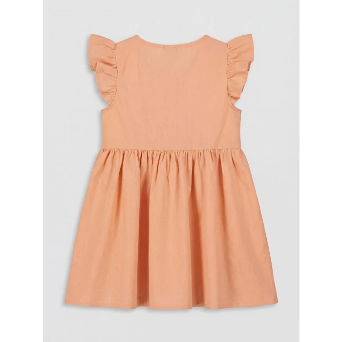 LCW Kids Mercan Kız Çocuk Fırfırlı Keten Görünümlü Elbise