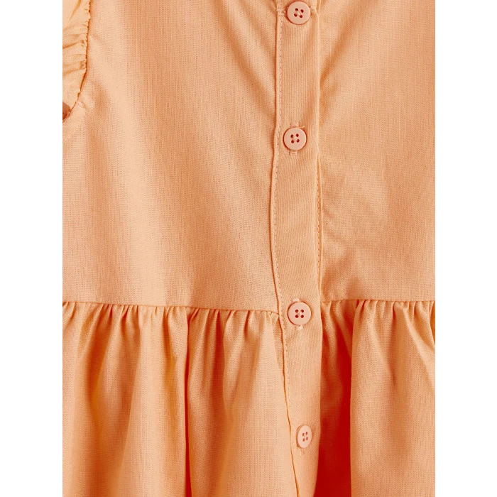 LCW Kids Mercan Kız Çocuk Fırfırlı Keten Görünümlü Elbise