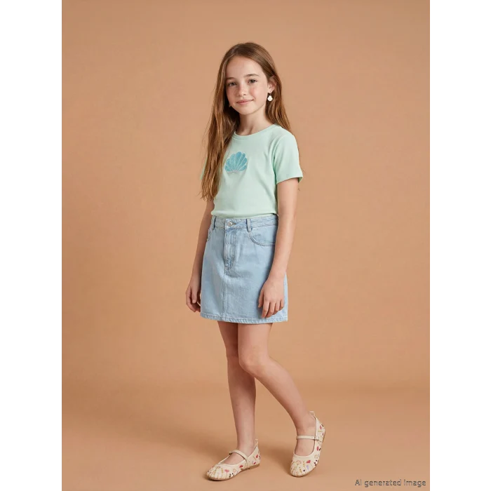 LCW Kids Mavi Kız Çocuk Jean Şort Etek