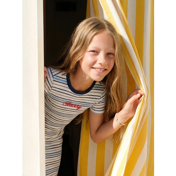 LCW Kids Lacivert Çizgili Kız Çocuk Fitilli Elbise