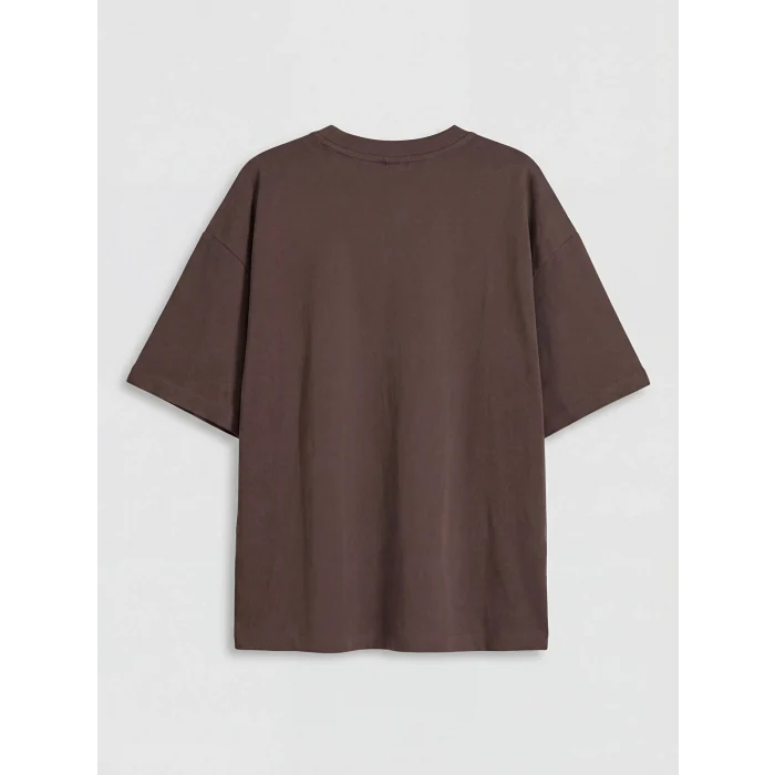 LCW Kids Kahverengi Bisiklet Yaka Baskılı Kız Çocuk Tişört