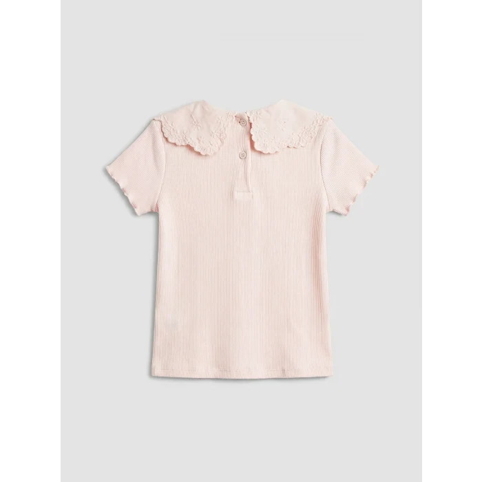 LCW Kids Pembe Bebe Yaka Nakışlı Kız Çocuk Fitilli Tişört