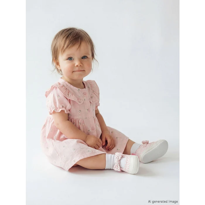 LCW baby Pembe Bebe Yaka Çiçekli Kız Bebek Elbise