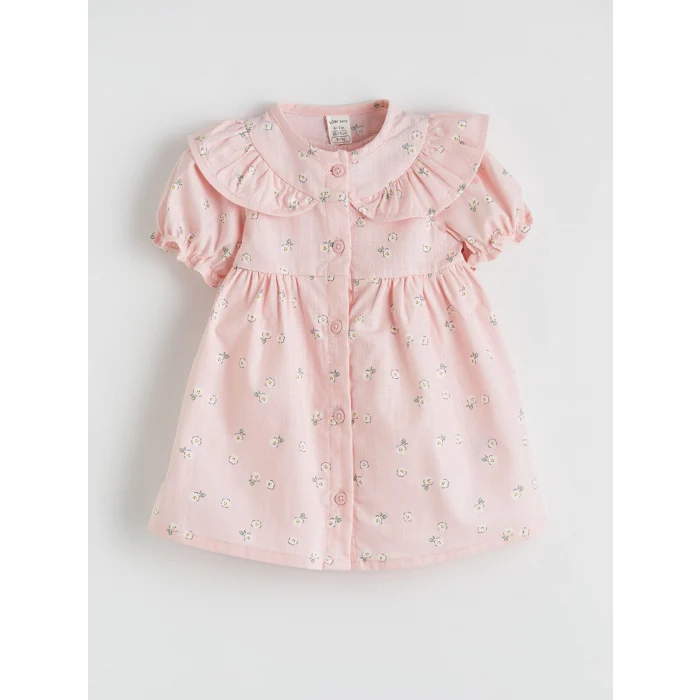 LCW baby Pembe Bebe Yaka Çiçekli Kız Bebek Elbise
