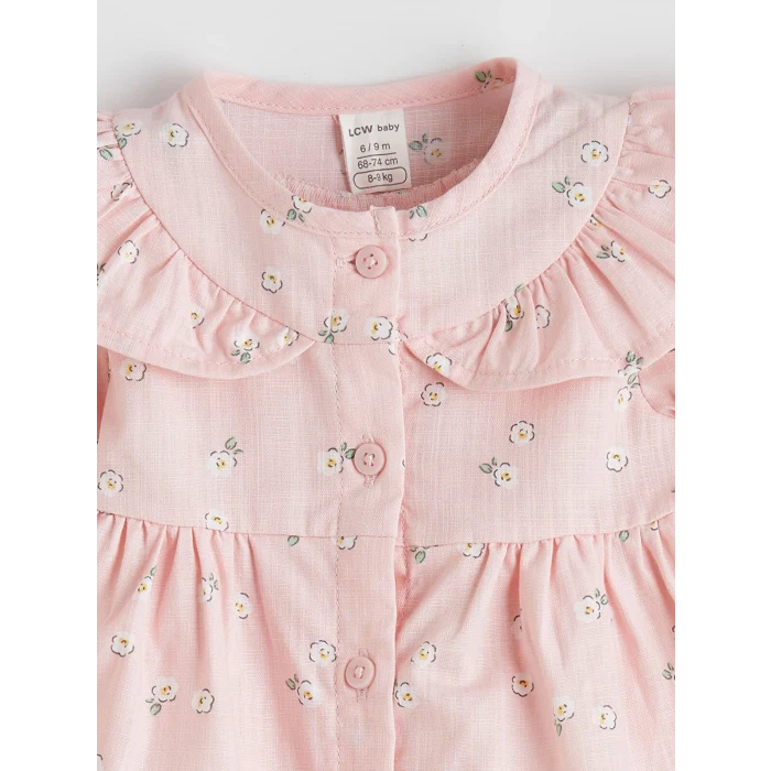 LCW baby Pembe Bebe Yaka Çiçekli Kız Bebek Elbise