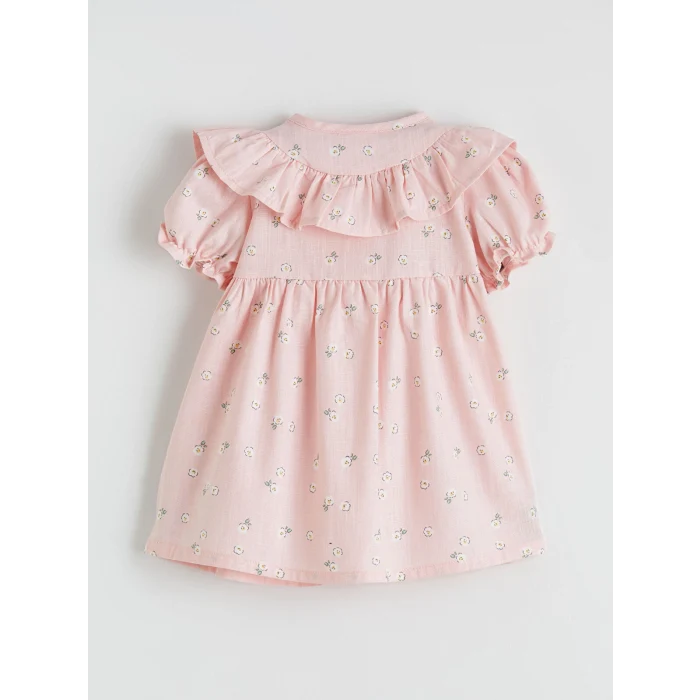 LCW baby Pembe Bebe Yaka Çiçekli Kız Bebek Elbise