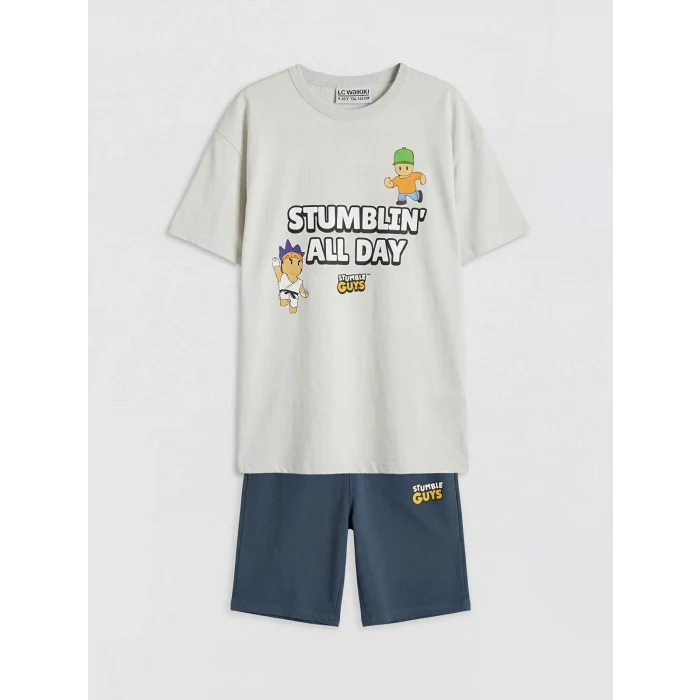 LCW Kids Bej Stumble Guys Baskılı Erkek Çocuk Tişört ve Şort