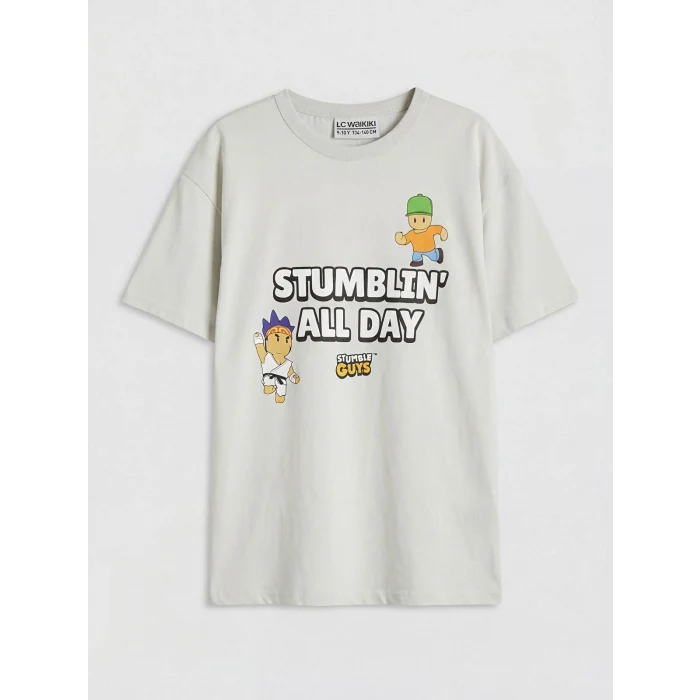 LCW Kids Bej Stumble Guys Baskılı Erkek Çocuk Tişört ve Şort