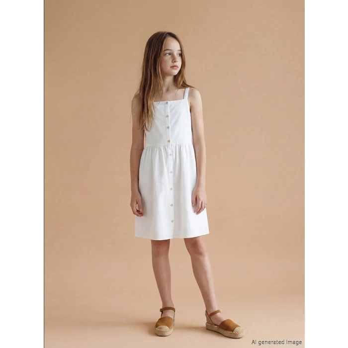 LCW Kids Beyaz Kare Yaka Askılı Kız Çocuk Poplin Elbise