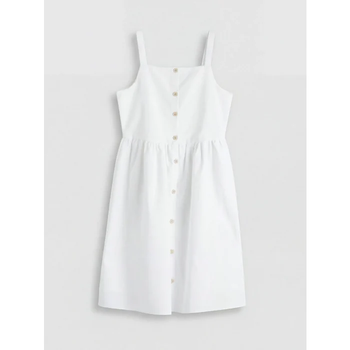 LCW Kids Beyaz Kare Yaka Askılı Kız Çocuk Poplin Elbise