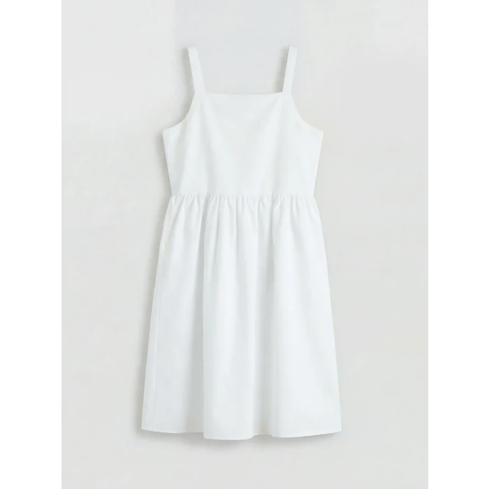 LCW Kids Beyaz Kare Yaka Askılı Kız Çocuk Poplin Elbise