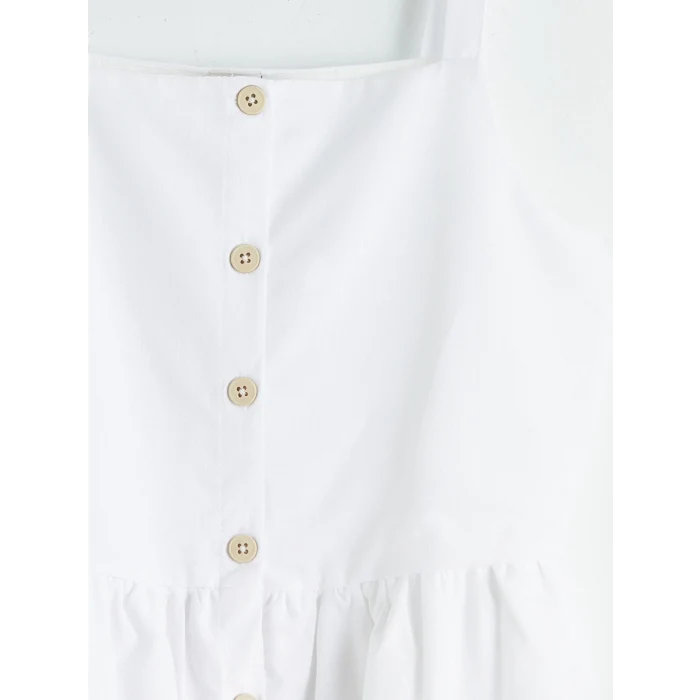 LCW Kids Beyaz Kare Yaka Askılı Kız Çocuk Poplin Elbise