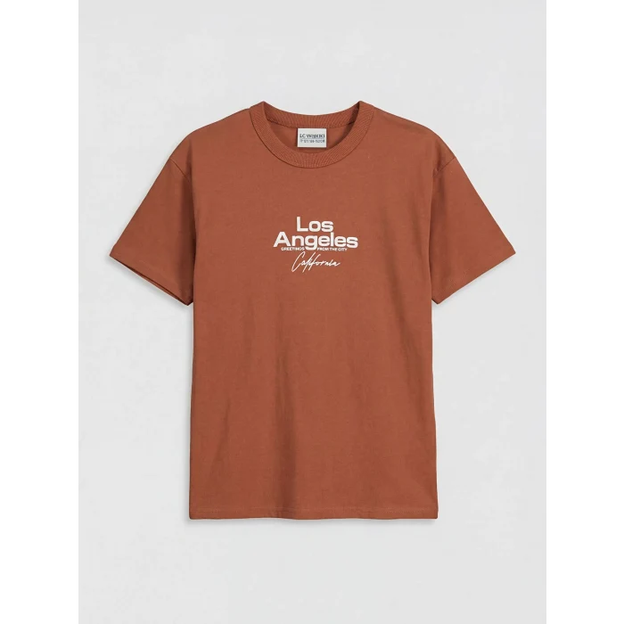 LCW Kids Kahverengi Los Angeles Baskılı Erkek Çocuk Tişört