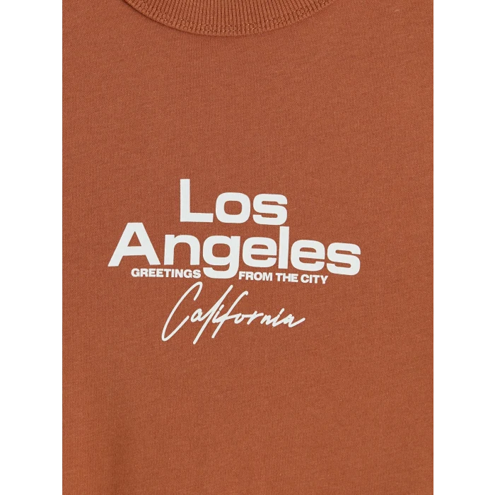 LCW Kids Kahverengi Los Angeles Baskılı Erkek Çocuk Tişört