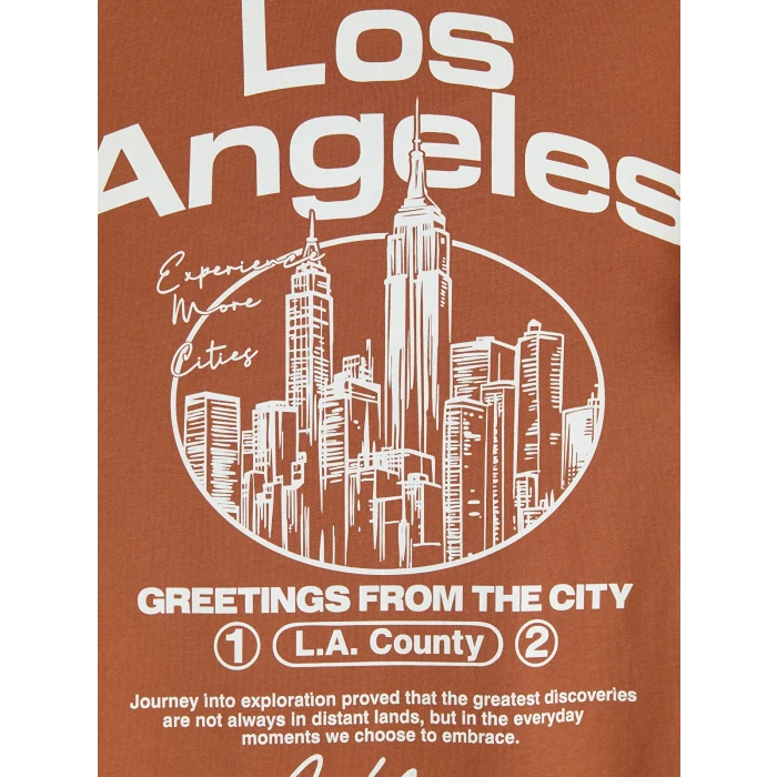 LCW Kids Kahverengi Los Angeles Baskılı Erkek Çocuk Tişört