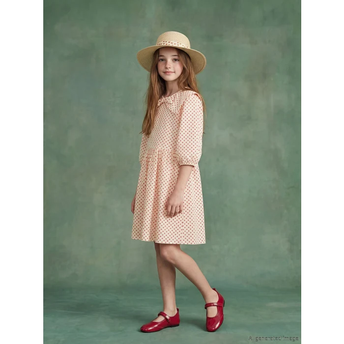 LCW Kids Ekru Bebe Yaka Kız Çocuk Poplin Elbise