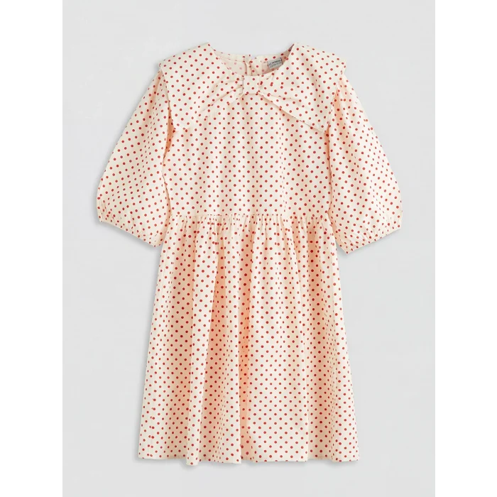 LCW Kids Ekru Bebe Yaka Kız Çocuk Poplin Elbise