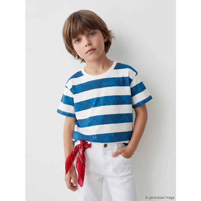 LCW Kids Mavi Bisiklet Yaka Erkek Çocuk Tişört