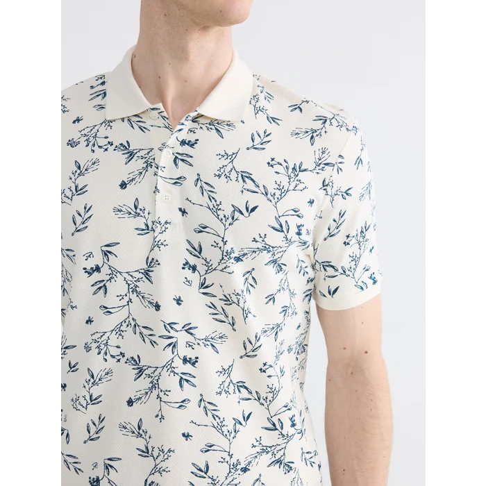 LCWAIKIKI Classic Ekru Polo Yaka Desenli Erkek Tişört