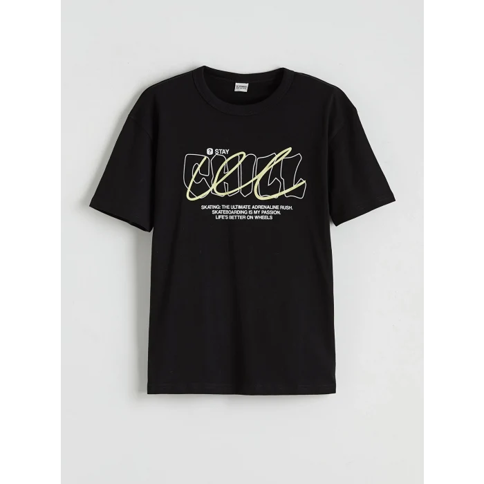 LCW Kids Siyah Baskılı Erkek Çocuk Tişört