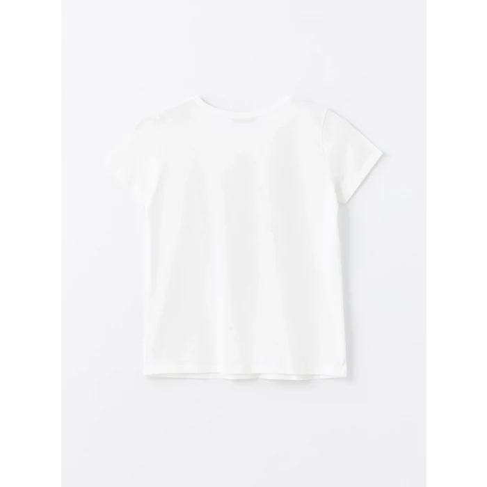 LCWAIKIKI Basic Beyaz Bisiklet Yaka Baskılı Kısa Kollu Kadın Tişört