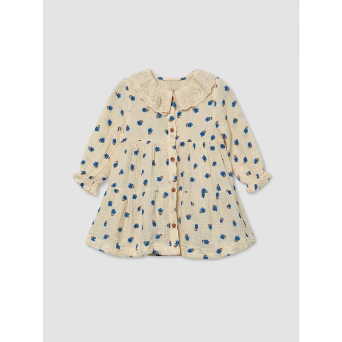 LCW baby Ekru Bebe Yaka Çiçek Desenli Kız Bebek Elbise
