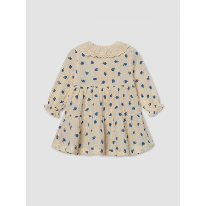 LCW baby Ekru Bebe Yaka Çiçek Desenli Kız Bebek Elbise