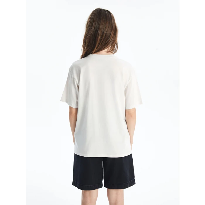 LCW Vision Gri Bisiklet Yaka Baskılı Kısa Kollu Oversize Kadın Tişört