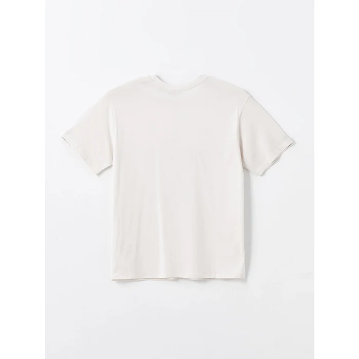 LCW Vision Gri Bisiklet Yaka Baskılı Kısa Kollu Oversize Kadın Tişört