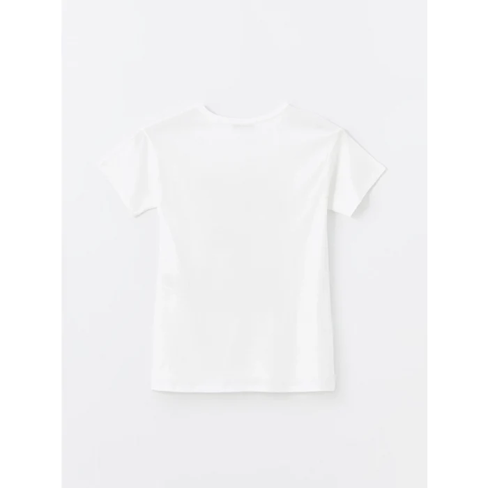 LCWAIKIKI Basic Beyaz Bisiklet Yaka Baskılı Kısa Kollu Kadın Tişört