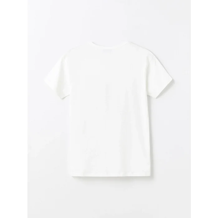 LCWAIKIKI Basic Beyaz Bisiklet Yaka Baskılı Kısa Kollu Kadın Tişört